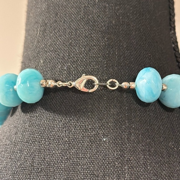 Vintage Graduated Bead Necklace Teal Green White Blue Acrylic Beads Rhinestones - Picture 6 of 16